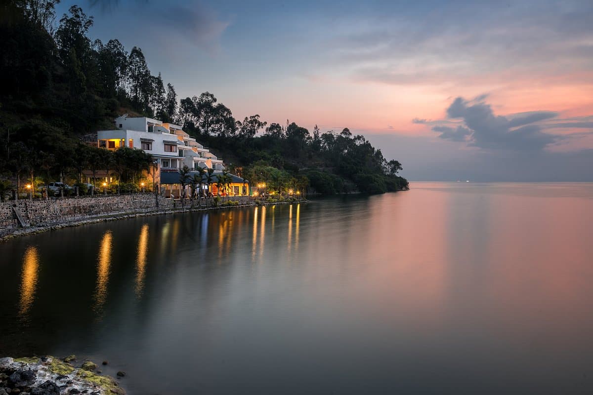 Sunset views from Kibuye Resort Lake Kivu Rwanda
