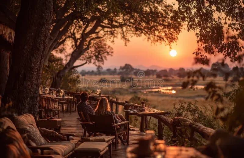 Luxury honeymoon suite lodge balcony African sunrise